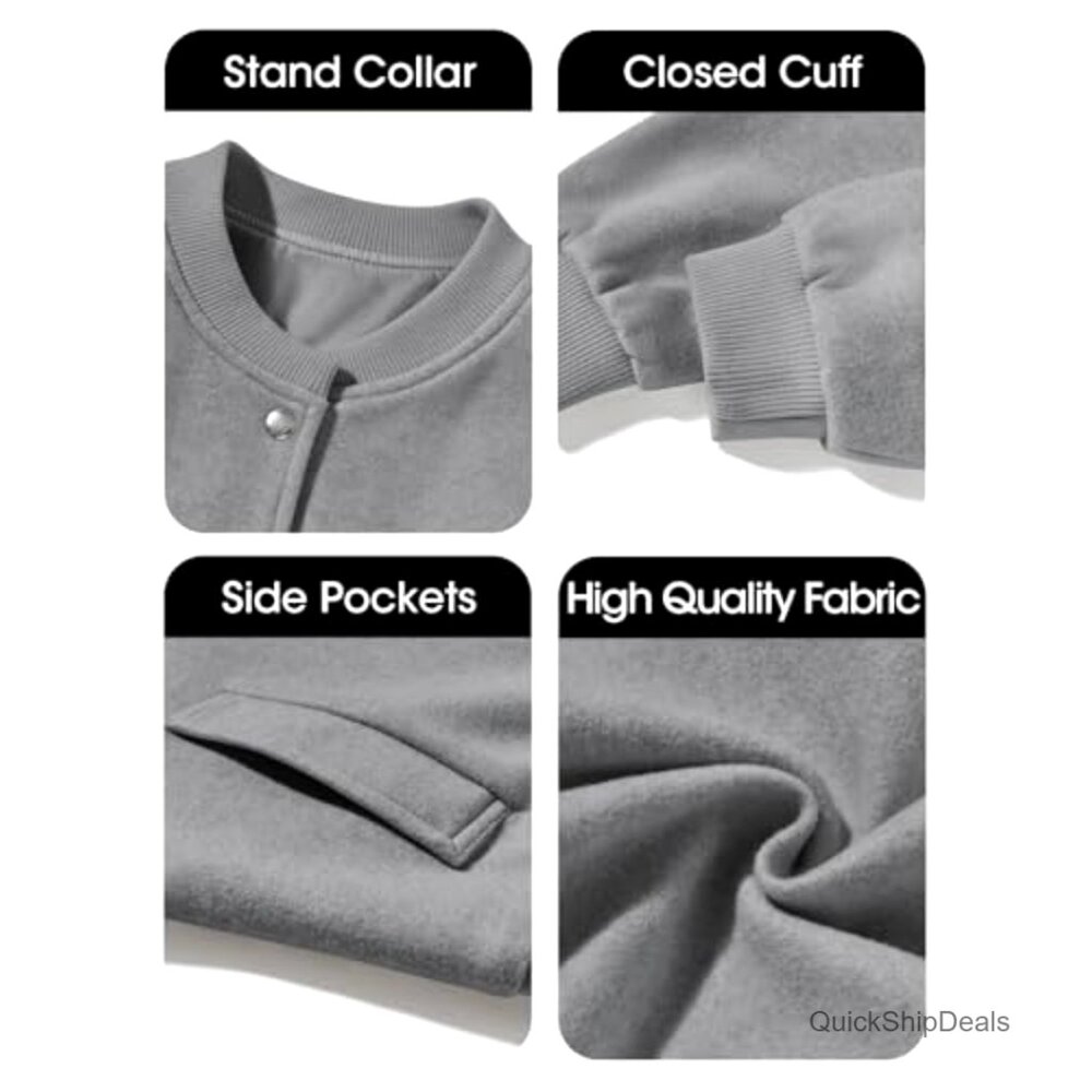 Cropped Bomber Jacket Wool Blend Button Down Long… - image 5